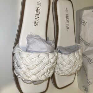 Dream Pairs White Braided Slide Sandals